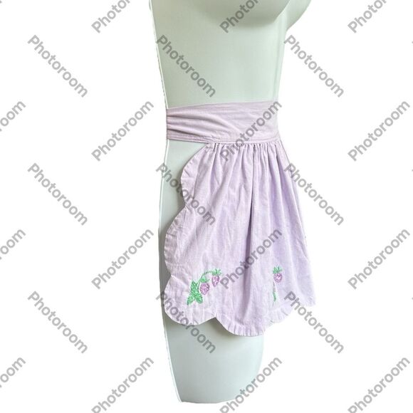 51” Apron Vintage Cottagecore MCM Floral Embroidered Berries - Picture 3 of 7